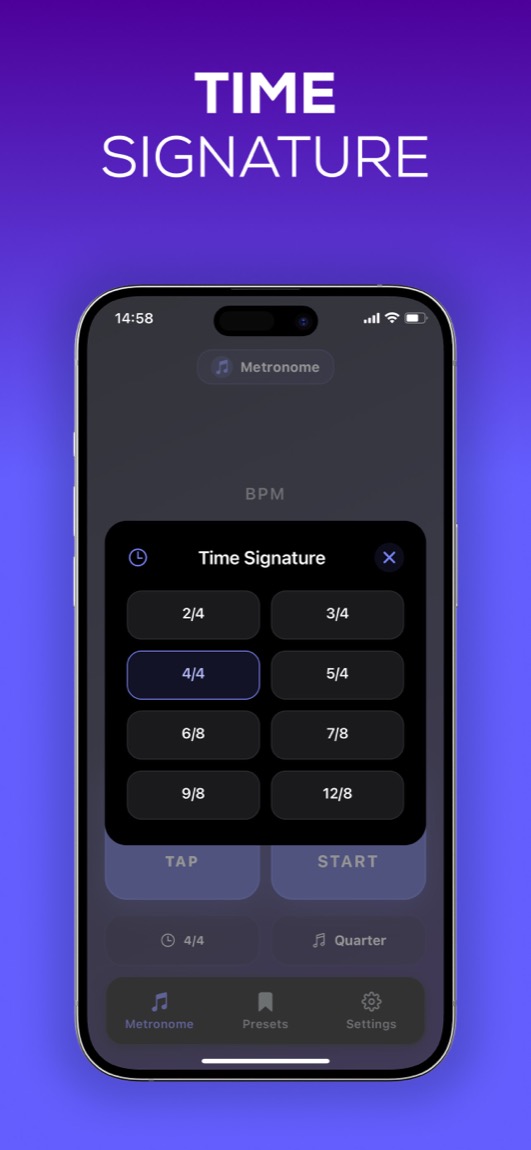 Metronome Pro iOS app preset management screen